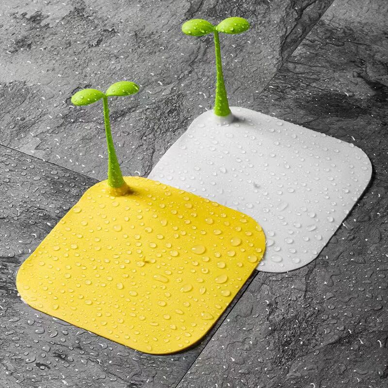 4pcs Floor Drain Silicone Cover Bean Sprout Design Anti-Odor Bathroom Kitchen Sewer Drainer Filter Deodorant Sealing Cover Cute Silicone Floor Drain Deodorant Pad Toilet Sewer Anti Odor Floor Drain Co