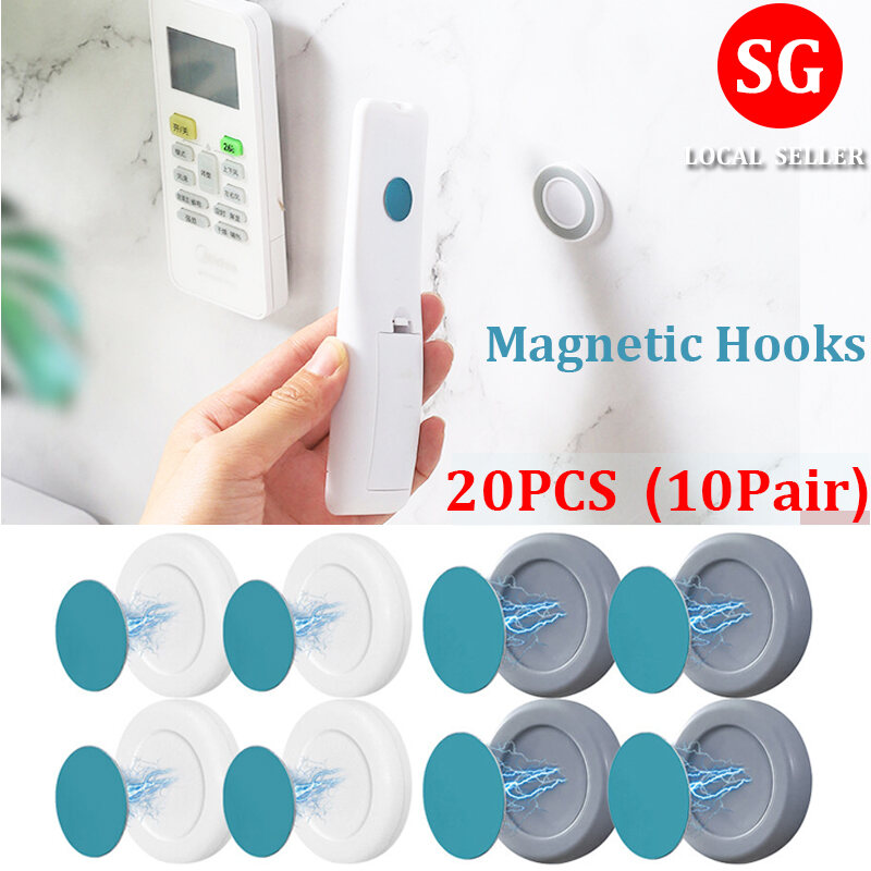 10Pairs Magnetic Hooks Wall Mount Strong Magnet Holder Hook for Fridge Sticker Remote Control Storage Holder Cabinet Home Organizer Hook Circular magnetic suction socket fixed artifact hole-free bedro